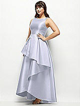 Side View Thumbnail - Silver Dove Satin Maxi Dress with Asymmetrical Layered Ballgown Skirt
