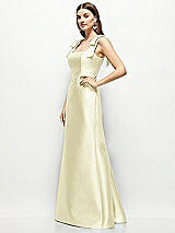 Side View Thumbnail - Butter Yellow Satin Fit and Flare Maxi Dress with Shoulder Bows