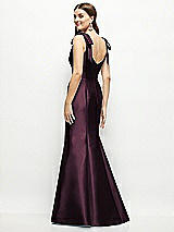 Rear View Thumbnail - Deep Plum Satin Fit and Flare Maxi Dress with Shoulder Bows