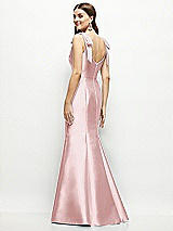 Rear View Thumbnail - Ballet Pink Satin Fit and Flare Maxi Dress with Shoulder Bows
