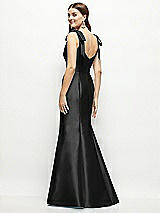 Rear View Thumbnail - Black Satin Fit and Flare Maxi Dress with Shoulder Bows