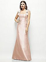 Front View Thumbnail - Cameo Satin Fit and Flare Maxi Dress with Shoulder Bows