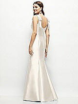 Rear View Thumbnail - Ivory Satin Fit and Flare Maxi Dress with Shoulder Bows