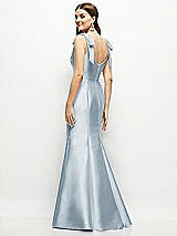 Rear View Thumbnail - Mist Satin Fit and Flare Maxi Dress with Shoulder Bows