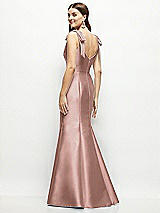 Rear View Thumbnail - Neu Nude Satin Fit and Flare Maxi Dress with Shoulder Bows