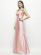Side View Thumbnail - Rose Satin Fit and Flare Maxi Dress with Shoulder Bows