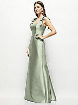 Side View Thumbnail - Sage Satin Fit and Flare Maxi Dress with Shoulder Bows