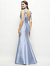 Rear View Thumbnail - Sky Blue Satin Fit and Flare Maxi Dress with Shoulder Bows