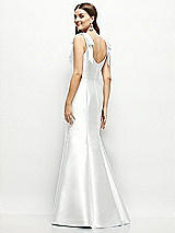 Rear View Thumbnail - White Satin Fit and Flare Maxi Dress with Shoulder Bows