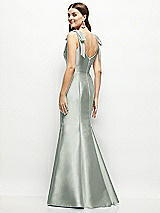Rear View Thumbnail - Willow Green Satin Fit and Flare Maxi Dress with Shoulder Bows