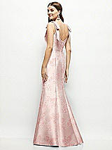 Rear View Thumbnail - Bow And Blossom Print Floral Satin Fit and Flare Maxi Dress with Shoulder Bows