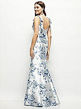 Rear View Thumbnail - Cottage Rose Larkspur Floral Satin Fit and Flare Maxi Dress with Shoulder Bows
