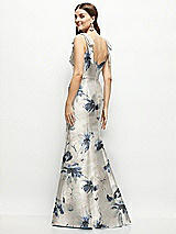 Rear View Thumbnail - Inkwash Blue Floral Floral Satin Fit and Flare Maxi Dress with Shoulder Bows