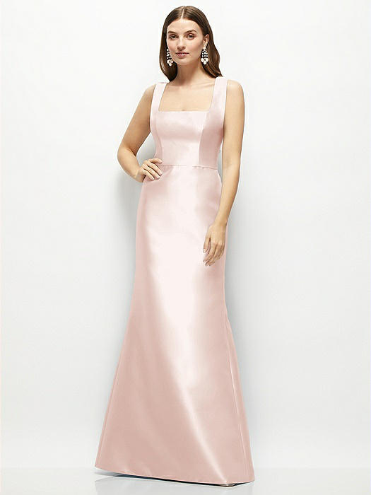 Satin Square Neck Fit and Flare Maxi Dress