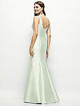 Rear View Thumbnail - Mint Green Satin Square Neck Fit and Flare Maxi Dress