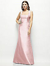 Front View Thumbnail - Ballet Pink Satin Square Neck Fit and Flare Maxi Dress