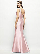 Rear View Thumbnail - Ballet Pink Satin Square Neck Fit and Flare Maxi Dress