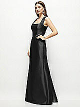 Side View Thumbnail - Black Satin Square Neck Fit and Flare Maxi Dress