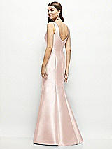 Rear View Thumbnail - Blush Satin Square Neck Fit and Flare Maxi Dress