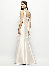 Rear View Thumbnail - Ivory Satin Square Neck Fit and Flare Maxi Dress