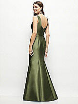 Rear View Thumbnail - Olive Green Satin Square Neck Fit and Flare Maxi Dress