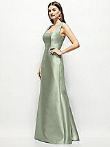 Side View Thumbnail - Sage Satin Square Neck Fit and Flare Maxi Dress