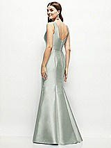 Rear View Thumbnail - Willow Green Satin Square Neck Fit and Flare Maxi Dress