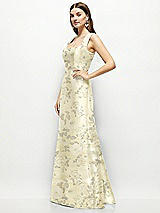 Side View Thumbnail - Butter Yellow Floral Floral Satin Square Neck Fit and Flare Maxi Dress
