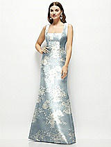 Front View Thumbnail - Porcelain Blue Seraphina Floral Floral Satin Square Neck Fit and Flare Maxi Dress