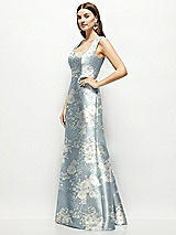 Side View Thumbnail - Porcelain Blue Seraphina Floral Floral Satin Square Neck Fit and Flare Maxi Dress