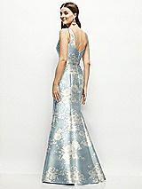 Rear View Thumbnail - Porcelain Blue Seraphina Floral Floral Satin Square Neck Fit and Flare Maxi Dress