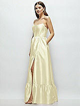 Side View Thumbnail - Butter Yellow Strapless Cat-Eye Boned Bodice Maxi Dress with Ruffle Hem