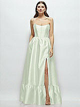 Front View Thumbnail - Mint Green Strapless Cat-Eye Boned Bodice Maxi Dress with Ruffle Hem