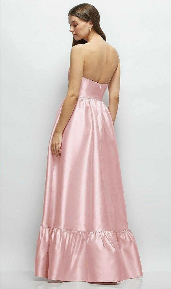 Back View - Ballet Pink Strapless Cat-Eye Boned Bodice Maxi Dress with Ruffle Hem
