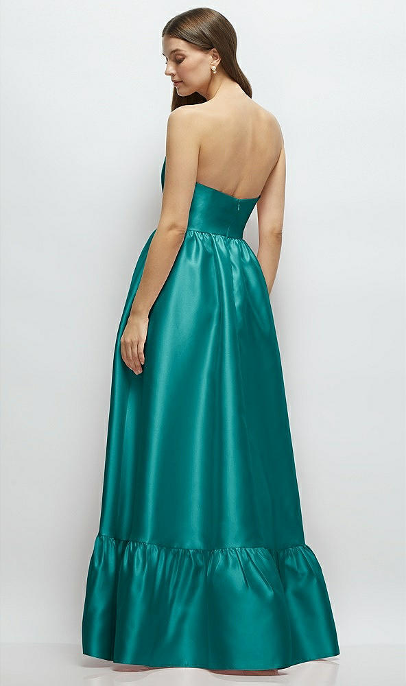 Back View - Jade Strapless Cat-Eye Boned Bodice Maxi Dress with Ruffle Hem
