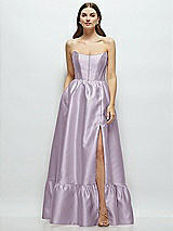 Front View Thumbnail - Lilac Haze Strapless Cat-Eye Boned Bodice Maxi Dress with Ruffle Hem