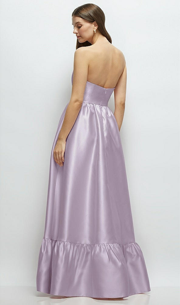 Back View - Lilac Haze Strapless Cat-Eye Boned Bodice Maxi Dress with Ruffle Hem