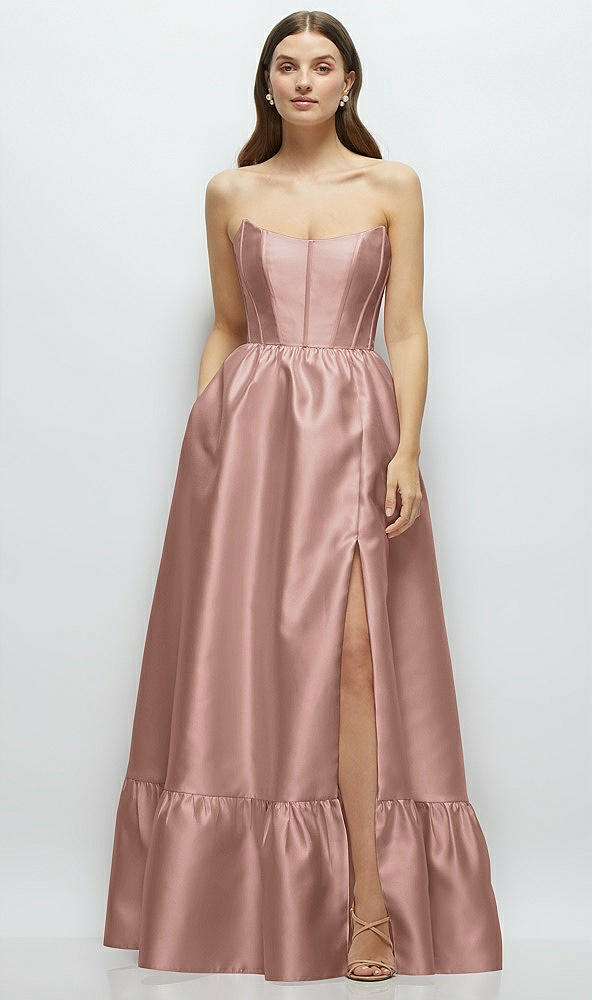 Front View - Neu Nude Strapless Cat-Eye Boned Bodice Maxi Dress with Ruffle Hem