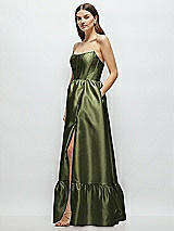Side View Thumbnail - Olive Green Strapless Cat-Eye Boned Bodice Maxi Dress with Ruffle Hem