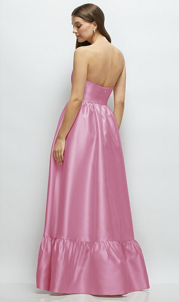 Back View - Powder Pink Strapless Cat-Eye Boned Bodice Maxi Dress with Ruffle Hem