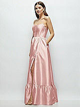 Side View Thumbnail - Rose Strapless Cat-Eye Boned Bodice Maxi Dress with Ruffle Hem