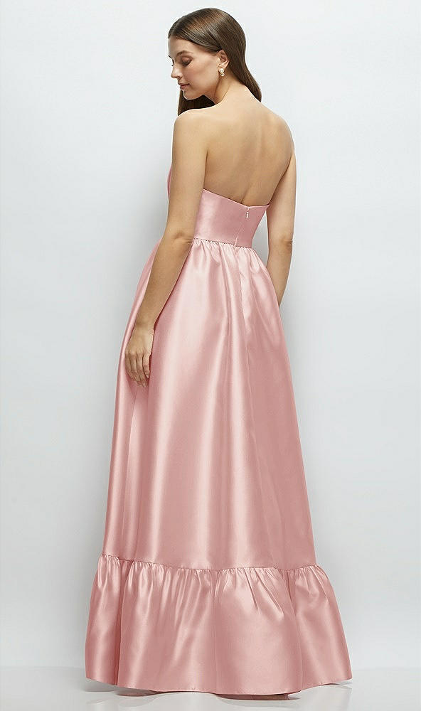 Back View - Rose Strapless Cat-Eye Boned Bodice Maxi Dress with Ruffle Hem