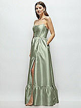Side View Thumbnail - Sage Strapless Cat-Eye Boned Bodice Maxi Dress with Ruffle Hem