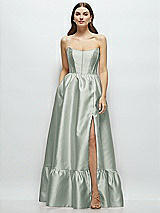 Front View Thumbnail - Willow Green Strapless Cat-Eye Boned Bodice Maxi Dress with Ruffle Hem