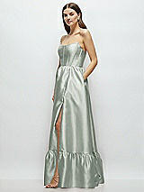 Side View Thumbnail - Willow Green Strapless Cat-Eye Boned Bodice Maxi Dress with Ruffle Hem