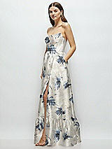 Front View Thumbnail - Inkwash Blue Floral Floral Strapless Cat-Eye Boned Bodice Maxi Dress with Ruffle Hem