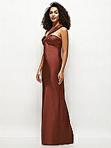 Side View Thumbnail - Auburn Moon Satin Twist Bandeau One-Shoulder Bias Maxi Dress