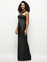 Side View Thumbnail - Black Satin Twist Bandeau One-Shoulder Bias Maxi Dress