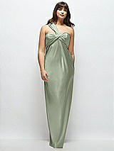 Alt View 1 Thumbnail - Sage Satin Twist Bandeau One-Shoulder Bias Maxi Dress