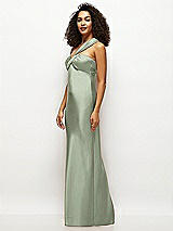 Side View Thumbnail - Sage Satin Twist Bandeau One-Shoulder Bias Maxi Dress